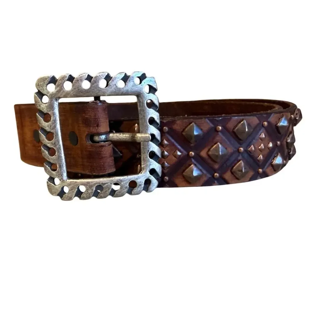 Justin Boots Western Leather Studded Statement Belt Brown